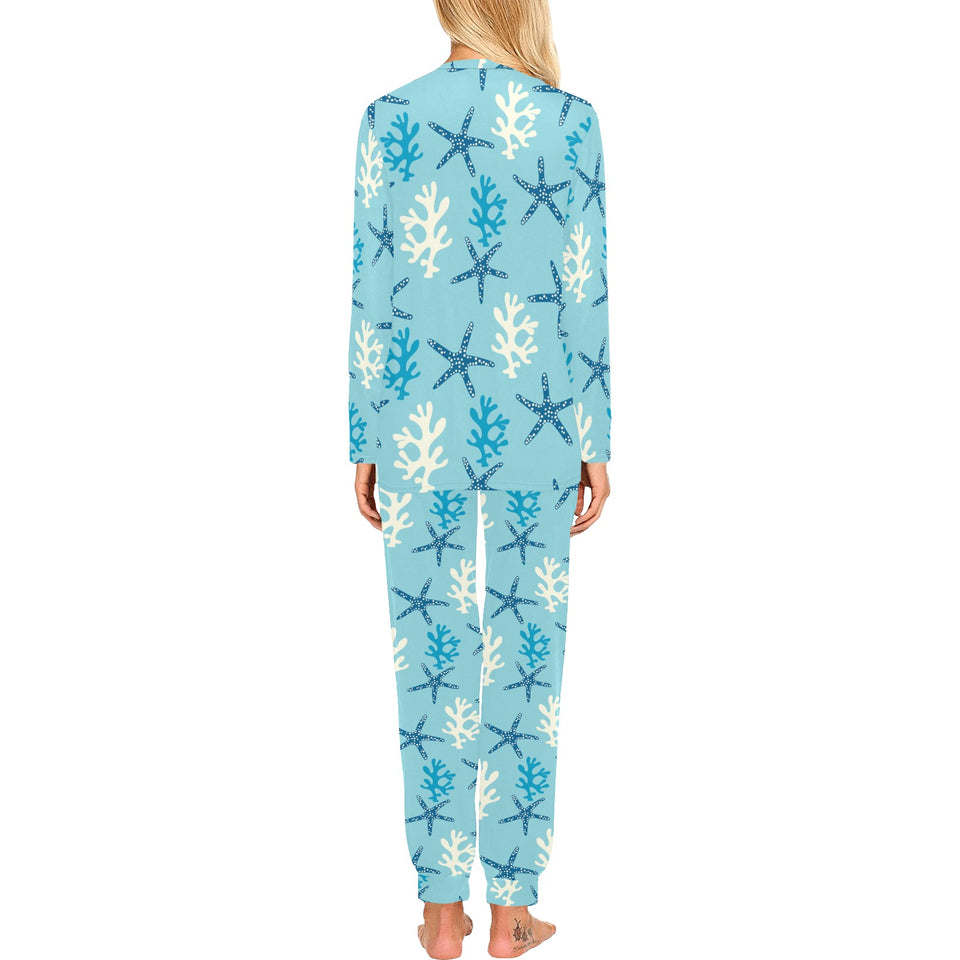 Blue starfish coral reef pattern Women's All Over Print Pajama Set