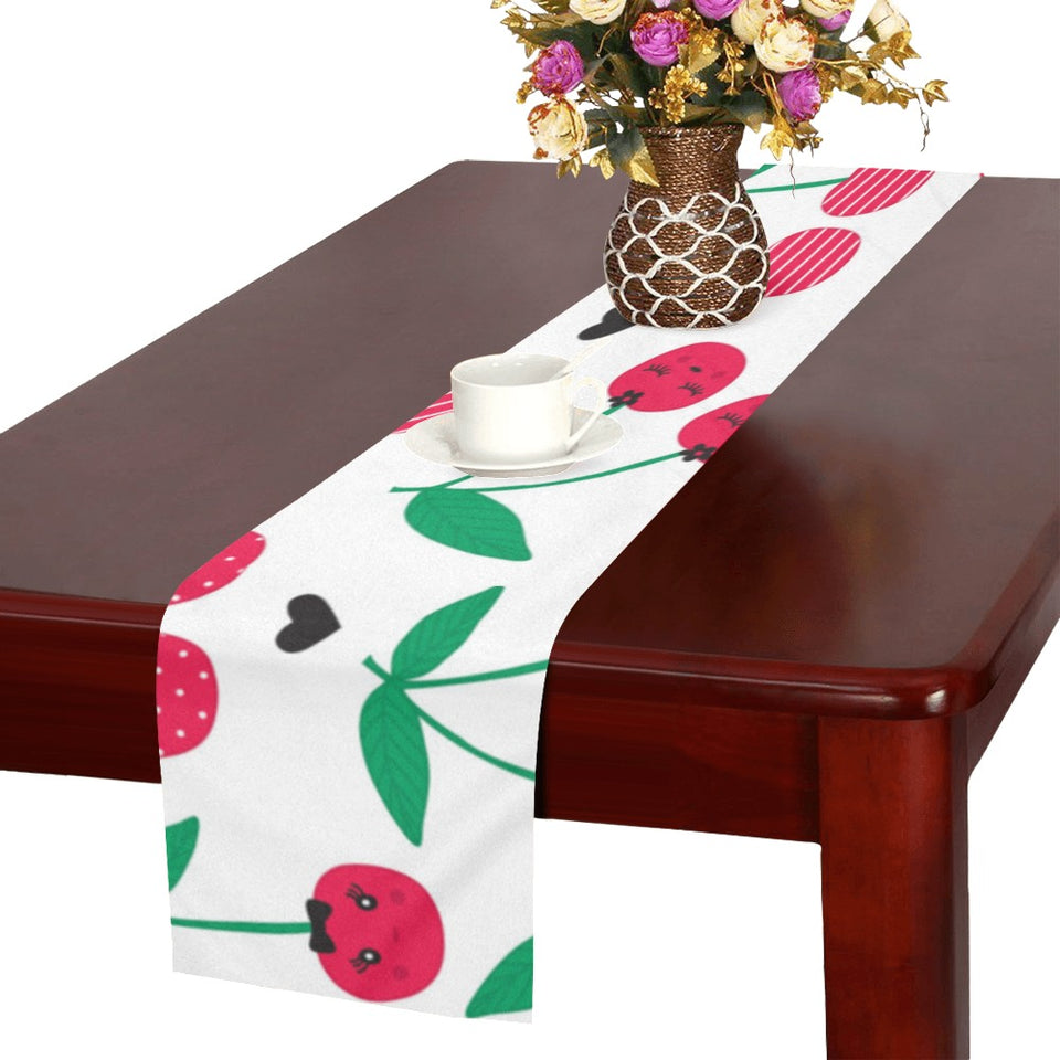 cherry pattern white background Table Runner
