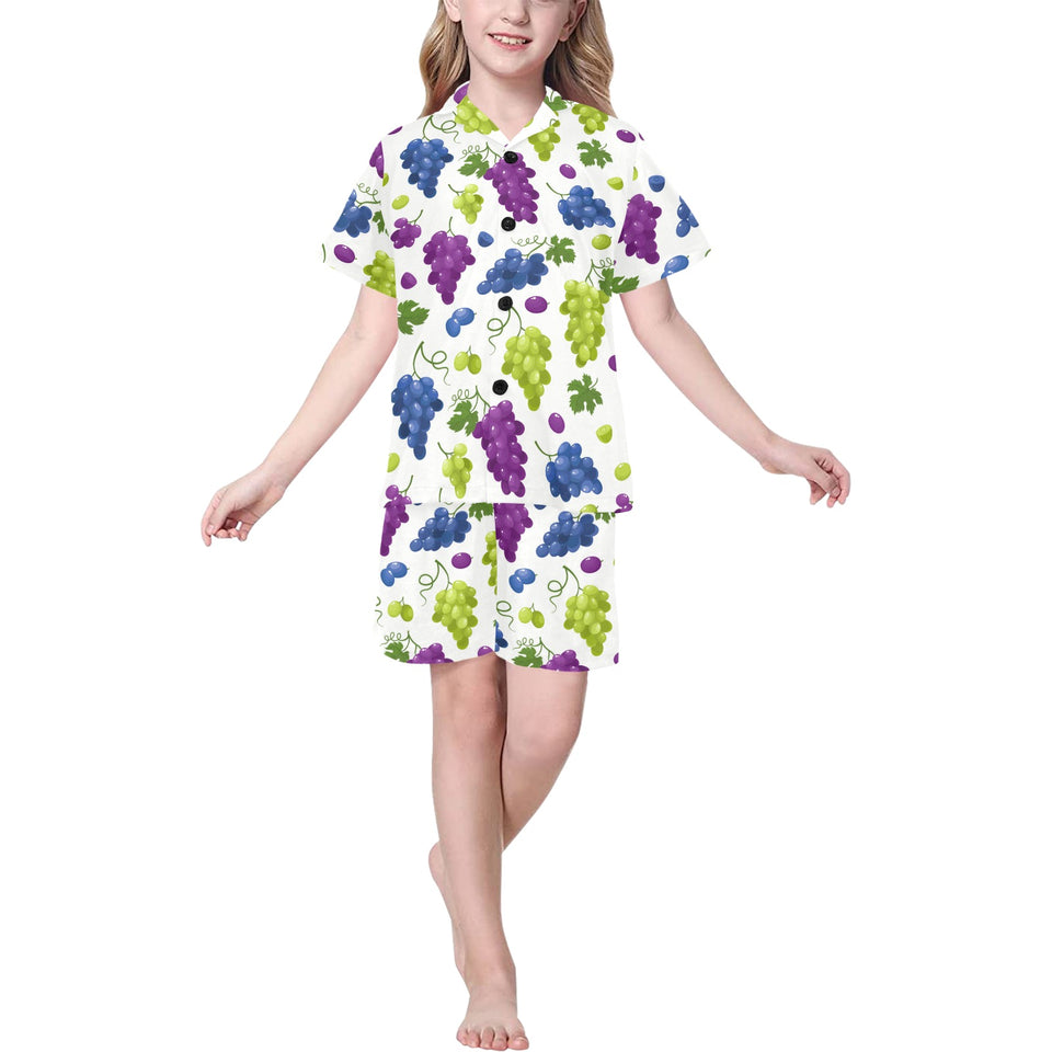 Grape pattern Kids' Boys' Girls' V-Neck Short Pajama Set