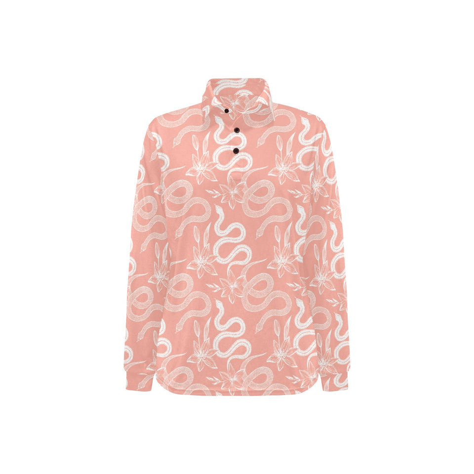 Snake lilies flower pattern Women's Long Sleeve Polo Shirt