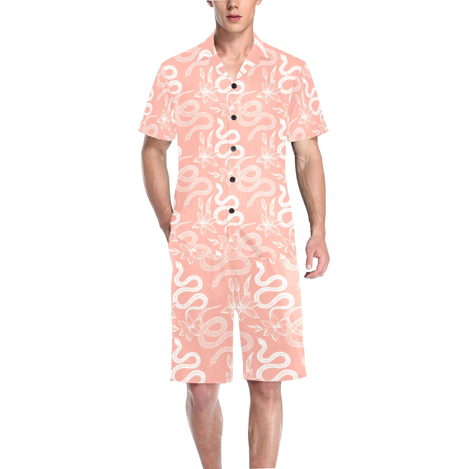 Snake lilies flower pattern Men's V-Neck Short Pajama Set