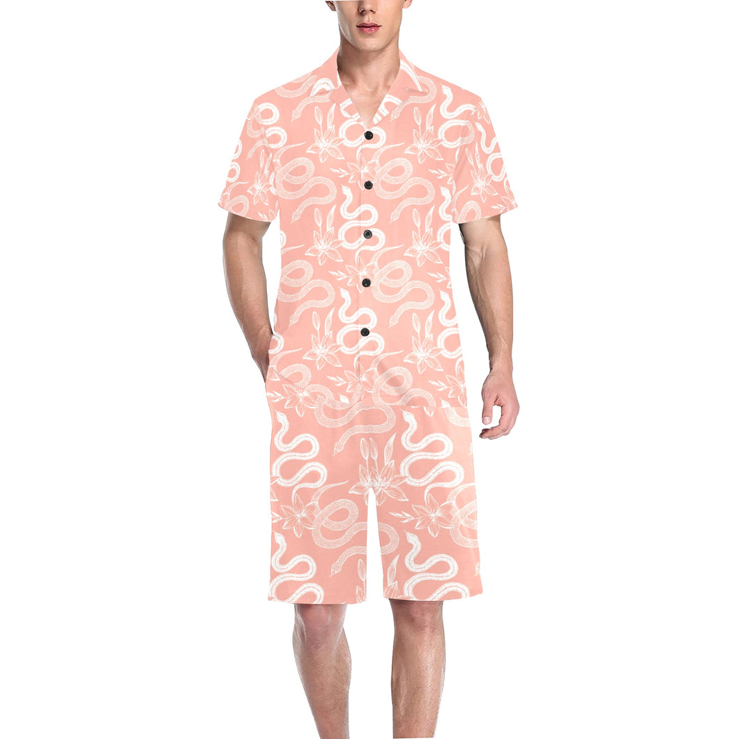 Snake lilies flower pattern Men's V-Neck Short Pajama Set