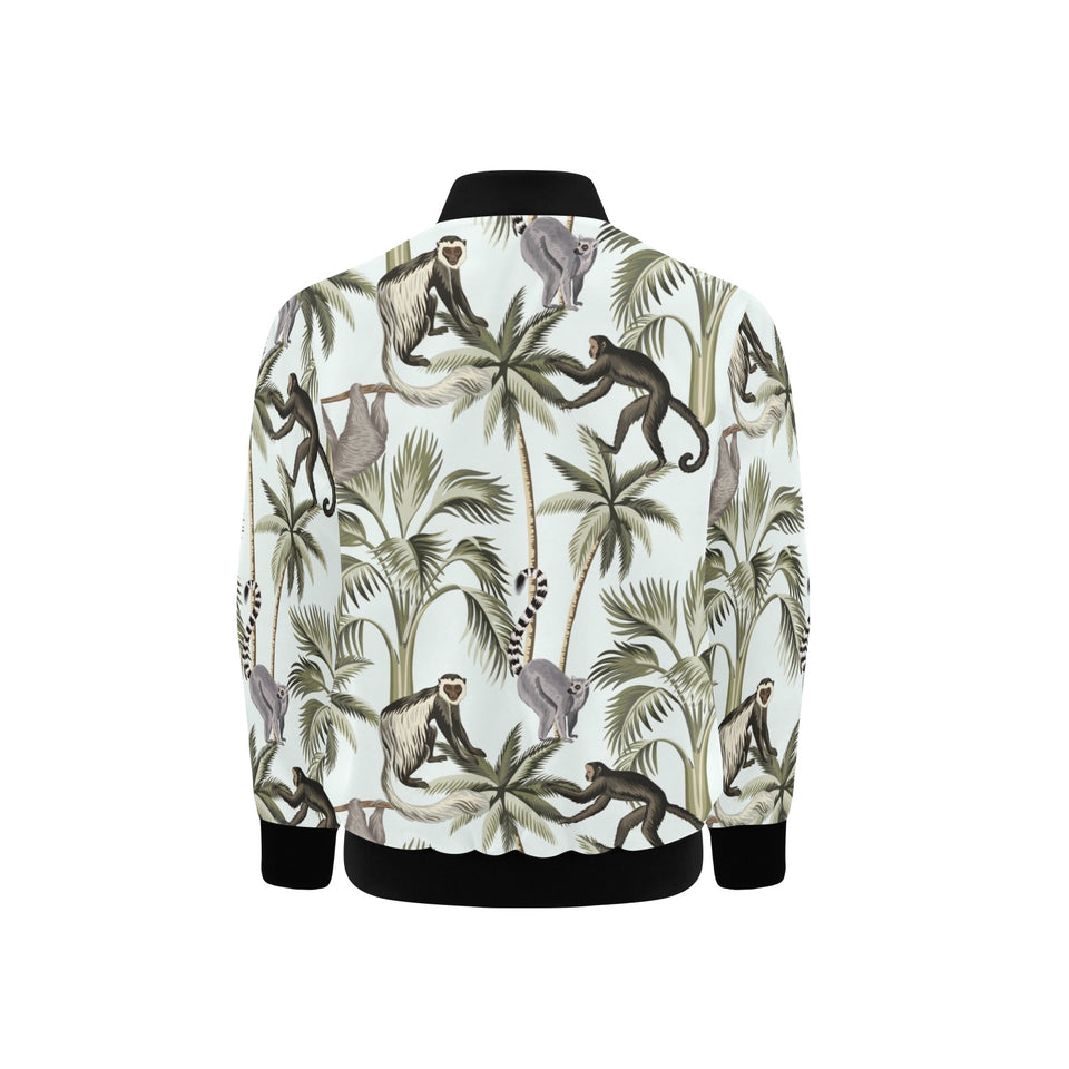 Monkey sloth lemur palm trees pattern Kids' Boys' Girls' Bomber Jacket