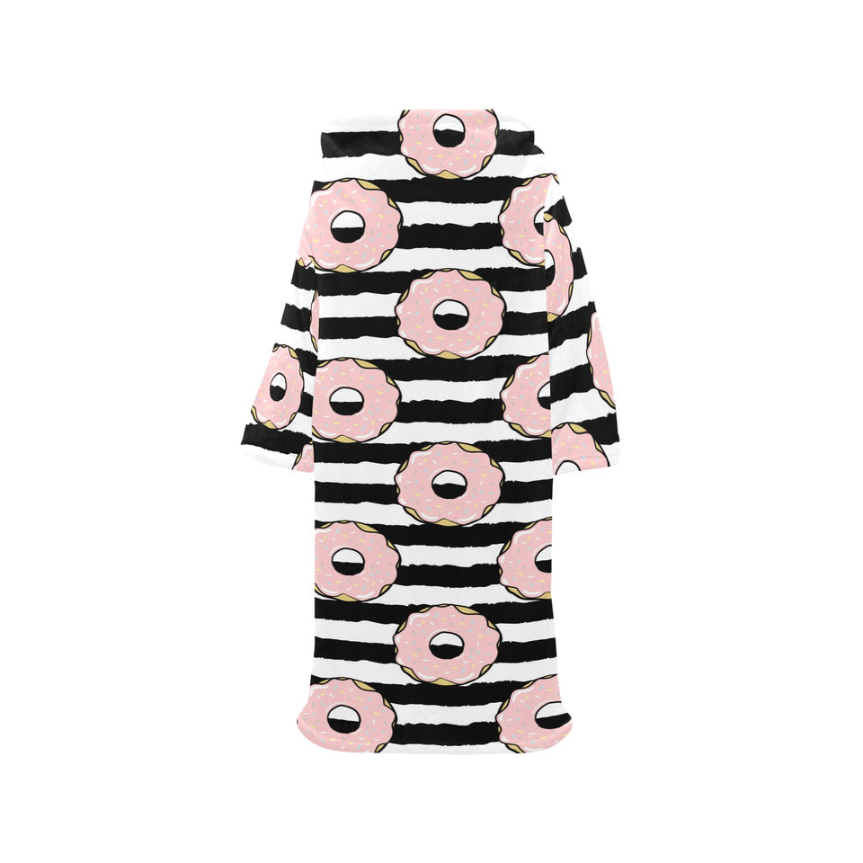 Donuts pink icing striped pattern Blanket Robe with Sleeves