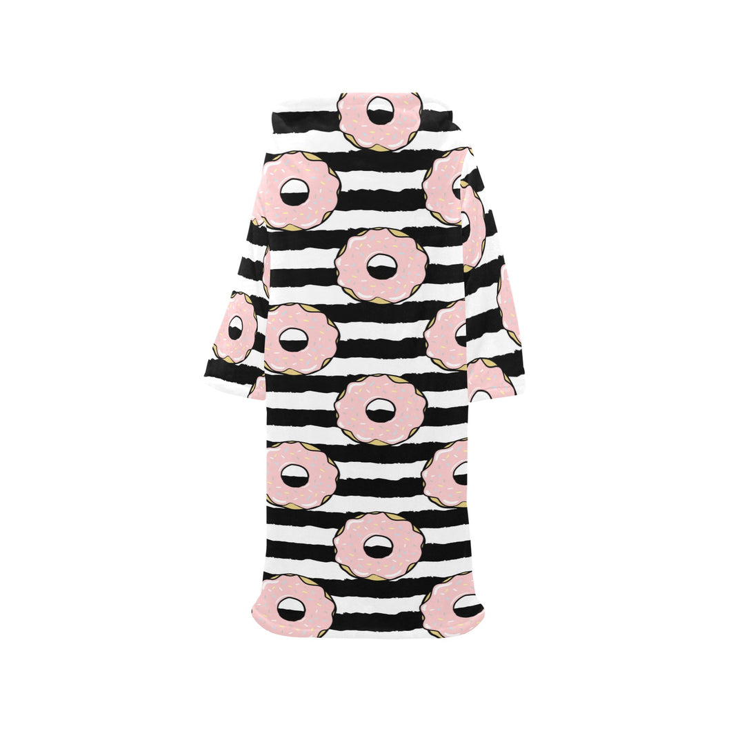 Donuts pink icing striped pattern Blanket Robe with Sleeves