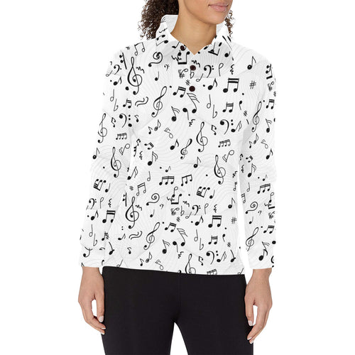 Music Notes Pattern Print Design 04 Women's Long Sleeve Polo Shirt