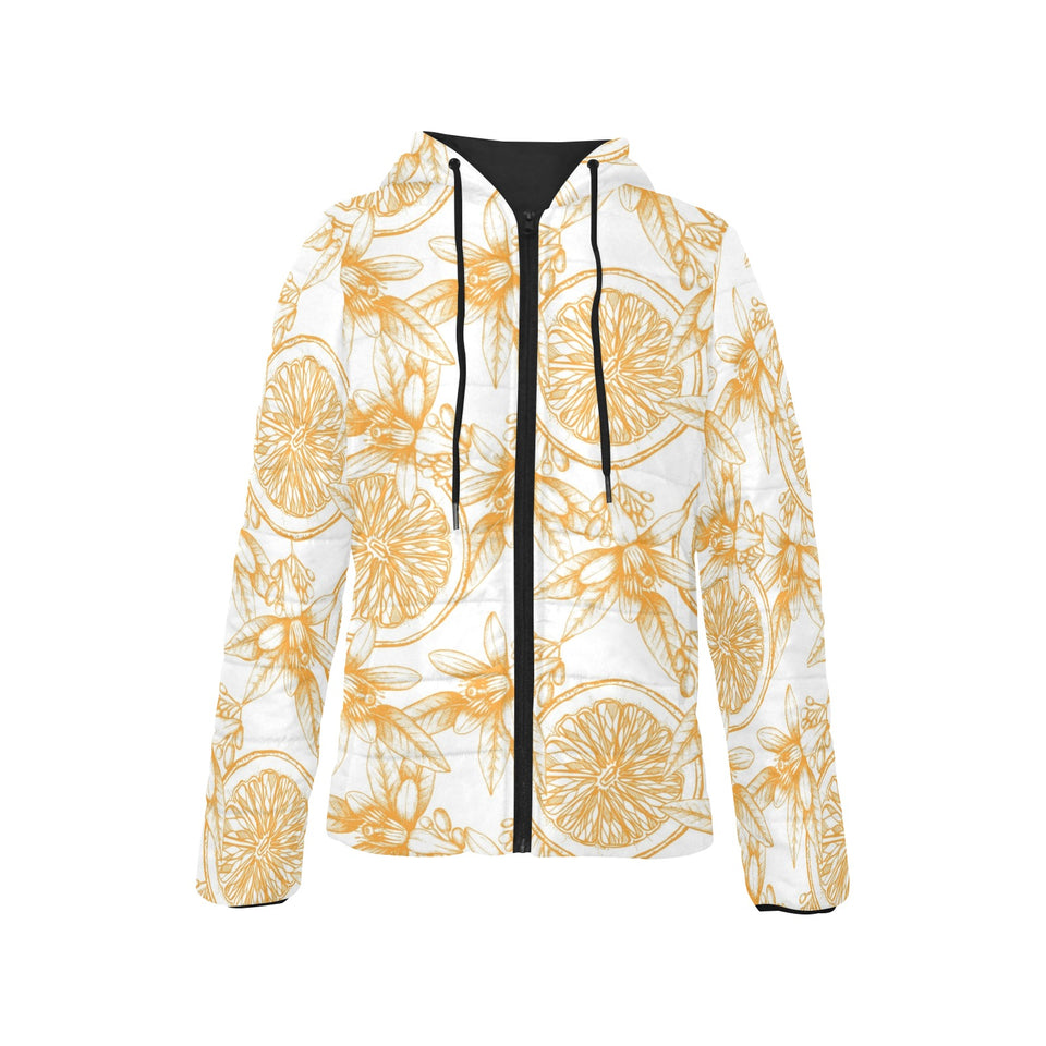 hand drawn orange fruit pattern Women's Padded Hooded Jacket