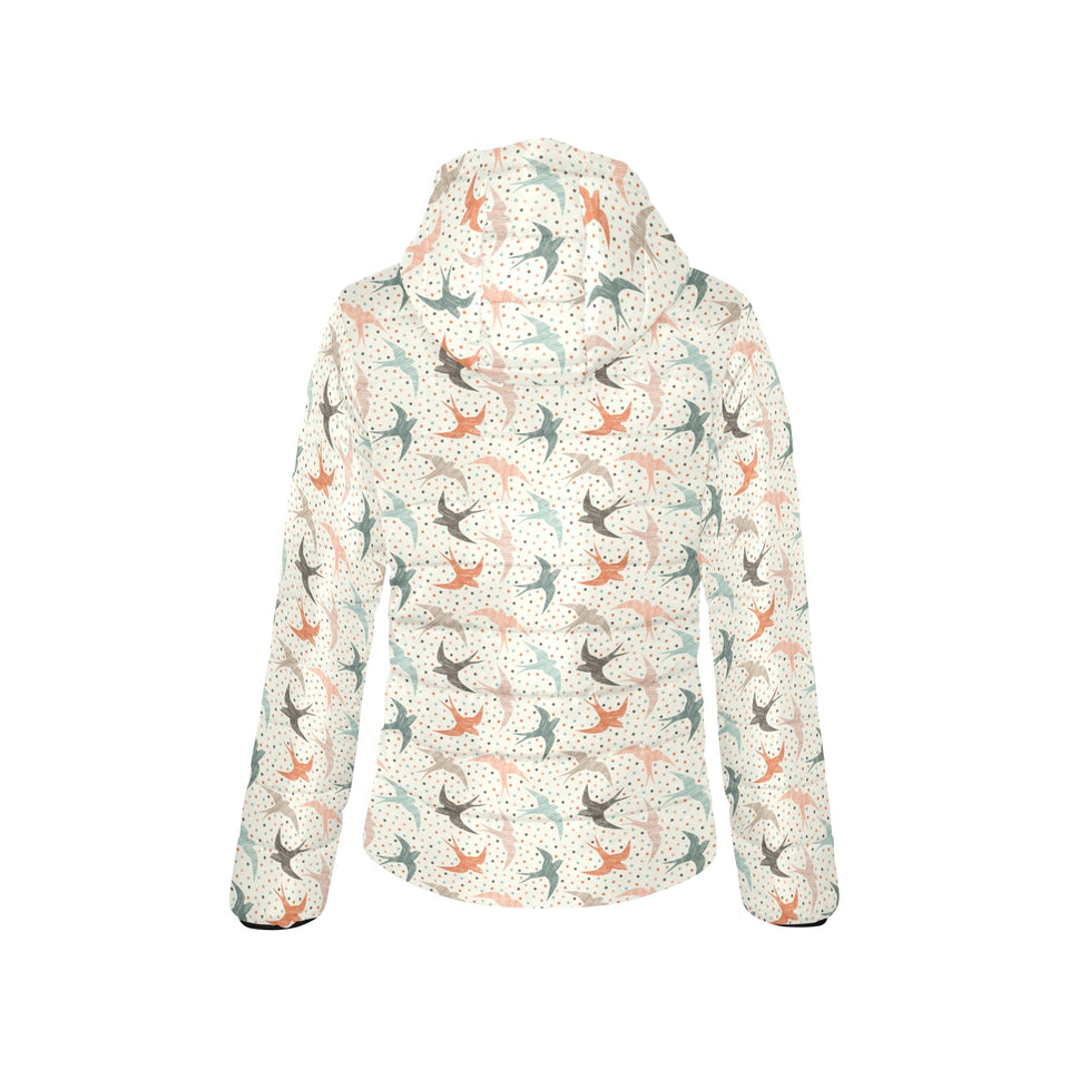 Swallow Pattern Print Design 02 Women's Padded Hooded Jacket