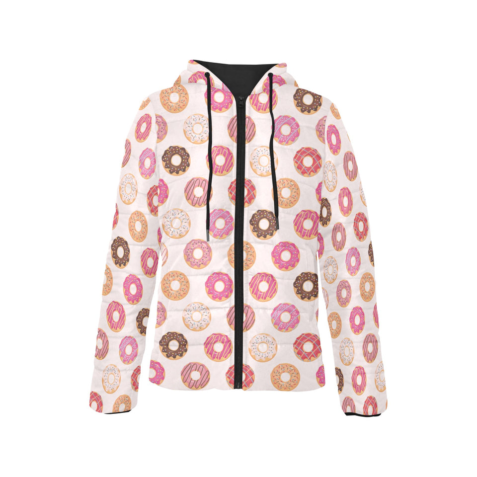 Colorful donut pattern Women's Padded Hooded Jacket