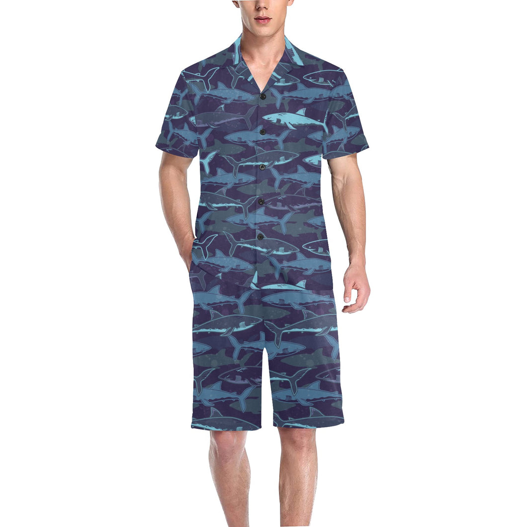Shark pattern Men's V-Neck Short Pajama Set