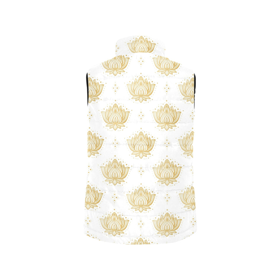 Gold Ornamental lotue waterlily symbol pattern Women's Padded Vest