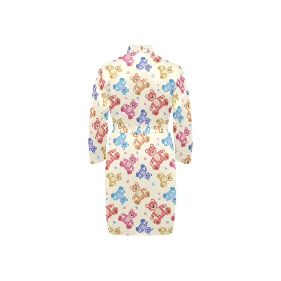 Teddy Bear Pattern Print Design 05 Men's Long Sleeve Belted Night Robe