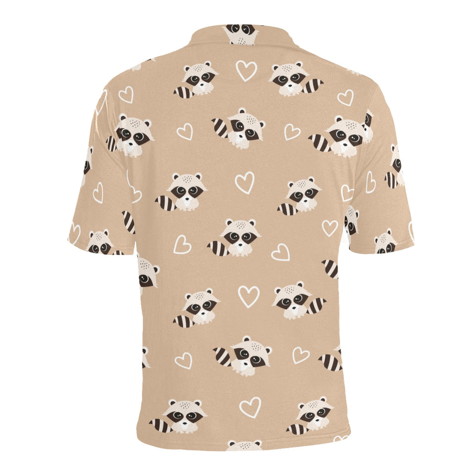Cute raccoon heart pattern Men's All Over Print Polo Shirt