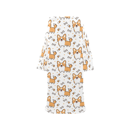 Cute corgi heart star bone pattern Blanket Robe with Sleeves