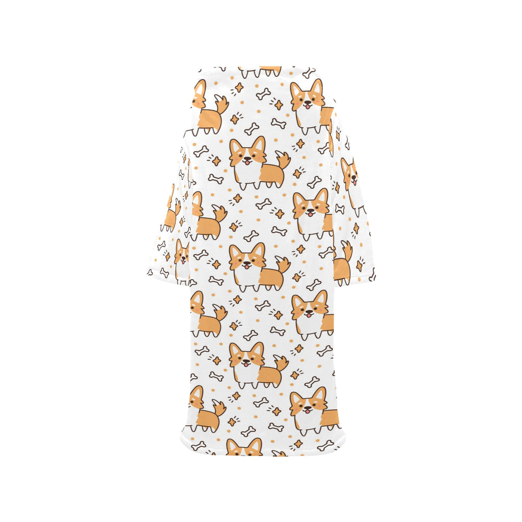 Cute corgi heart star bone pattern Blanket Robe with Sleeves