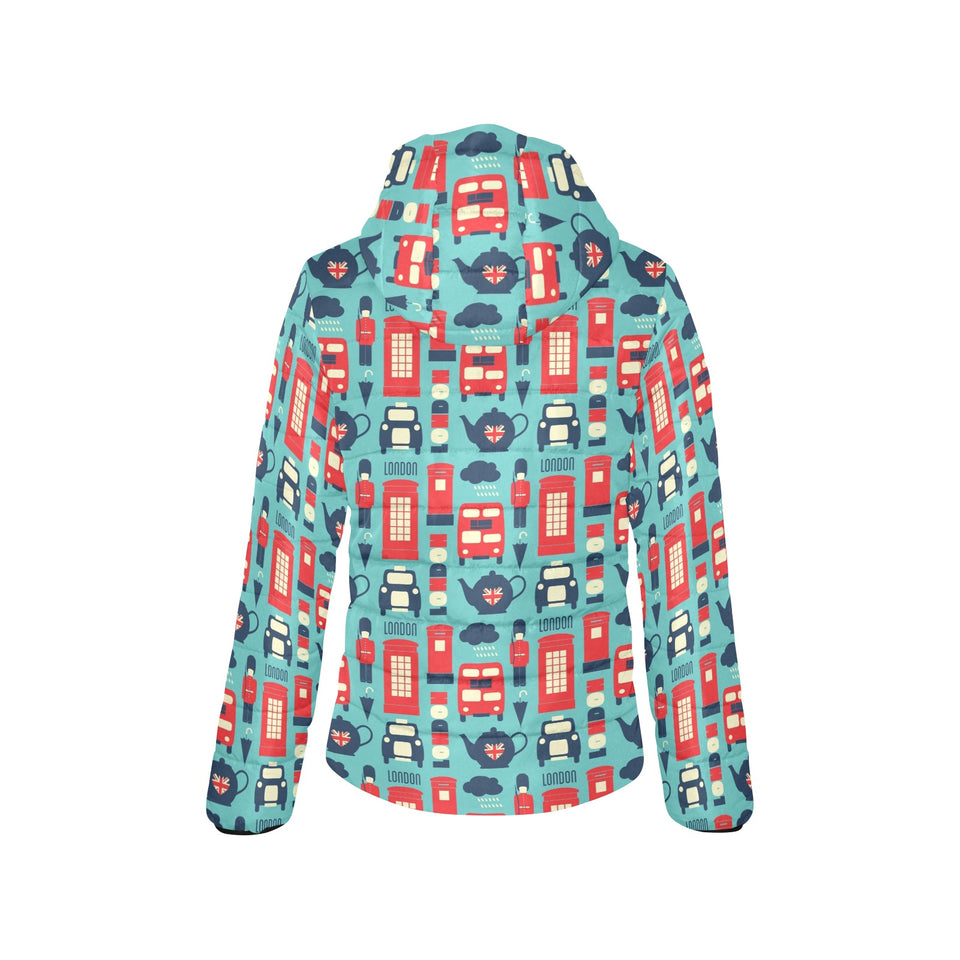 British Pattern Print Design 04 Women's Padded Hooded Jacket