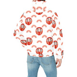 Daruma japanese wooden doll design pattern Men's Padded Hooded Jacket