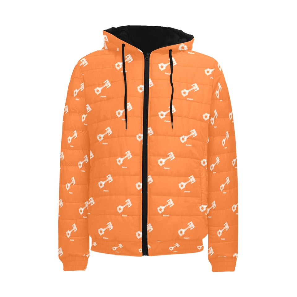 Engine Piston Orange Background Pattern Design 05 Men's Padded Hooded Jacket