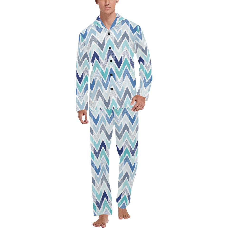 zigzag chevron blue pattern Men's Long Pajama Set