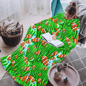 Clown Fish Pattern Print Design 01 Blanket Robe with Sleeves