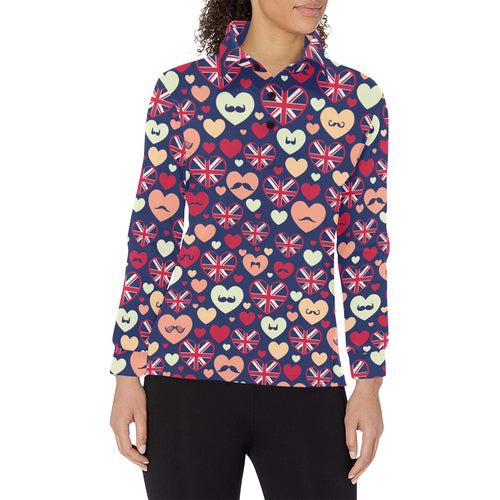 British Pattern Print Design 02 Women's Long Sleeve Polo Shirt