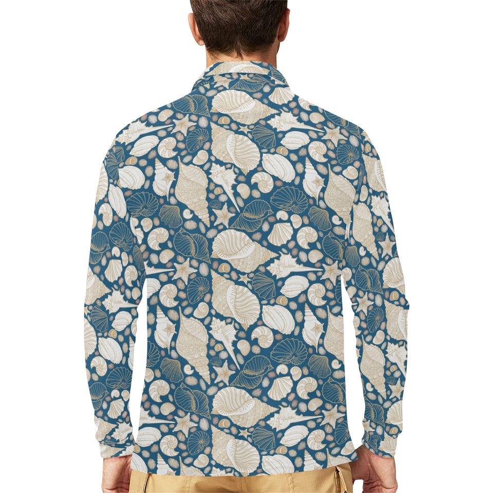 Sea turtle Polynesian Tribal design pattern Men's Long Sleeve Polo Shirt