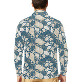 Sea turtle Polynesian Tribal design pattern Men's Long Sleeve Polo Shirt