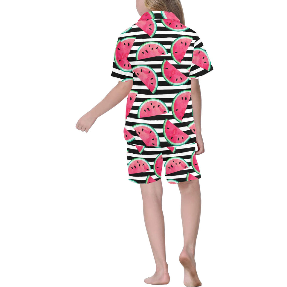 Watercolor paint textured watermelon pieces Kids' Boys' Girls' V-Neck Short Pajama Set