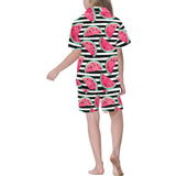 Watercolor paint textured watermelon pieces Kids' Boys' Girls' V-Neck Short Pajama Set