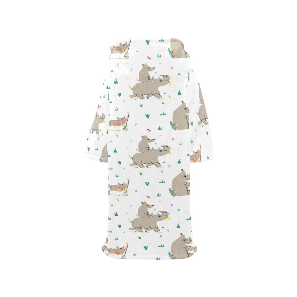 Cute Rhino pattern background Blanket Robe with Sleeves