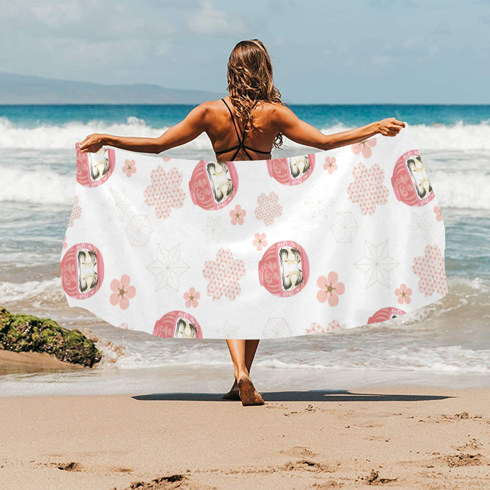Daruma japanese wooden doll cherry blossom flower Beach Towel