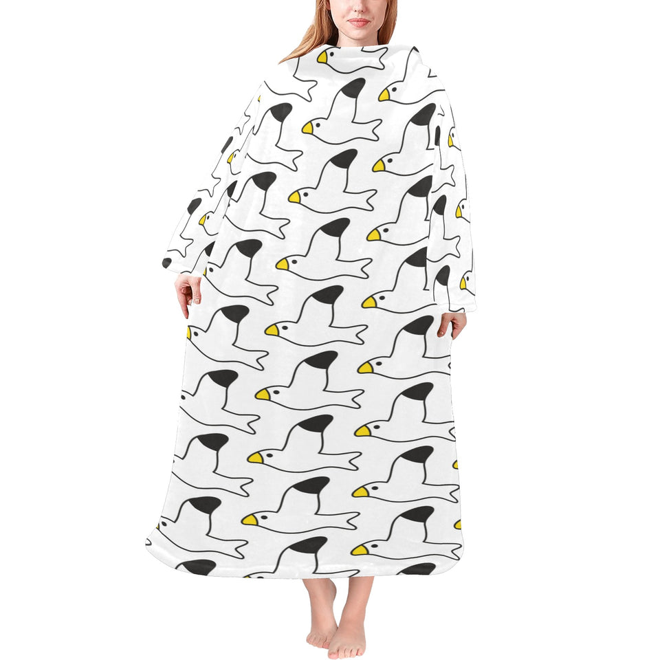 Seagull Pattern Print Design 05 Blanket Robe with Sleeves