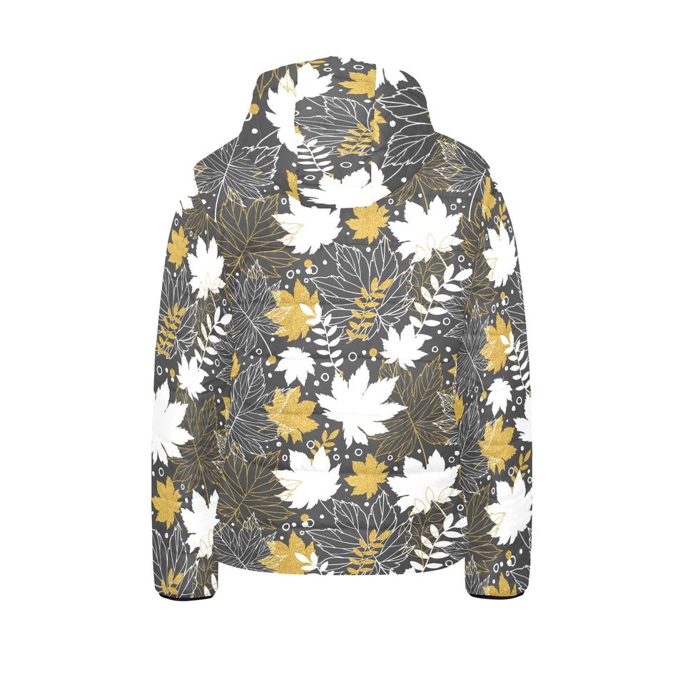 Beautiful gold autumn maple leaf pattern Kids' Boys' Girls' Padded Hooded Jacket
