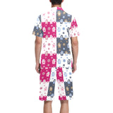 Teddy Bear Pattern Print Design 03 Men's V-Neck Short Pajama Set