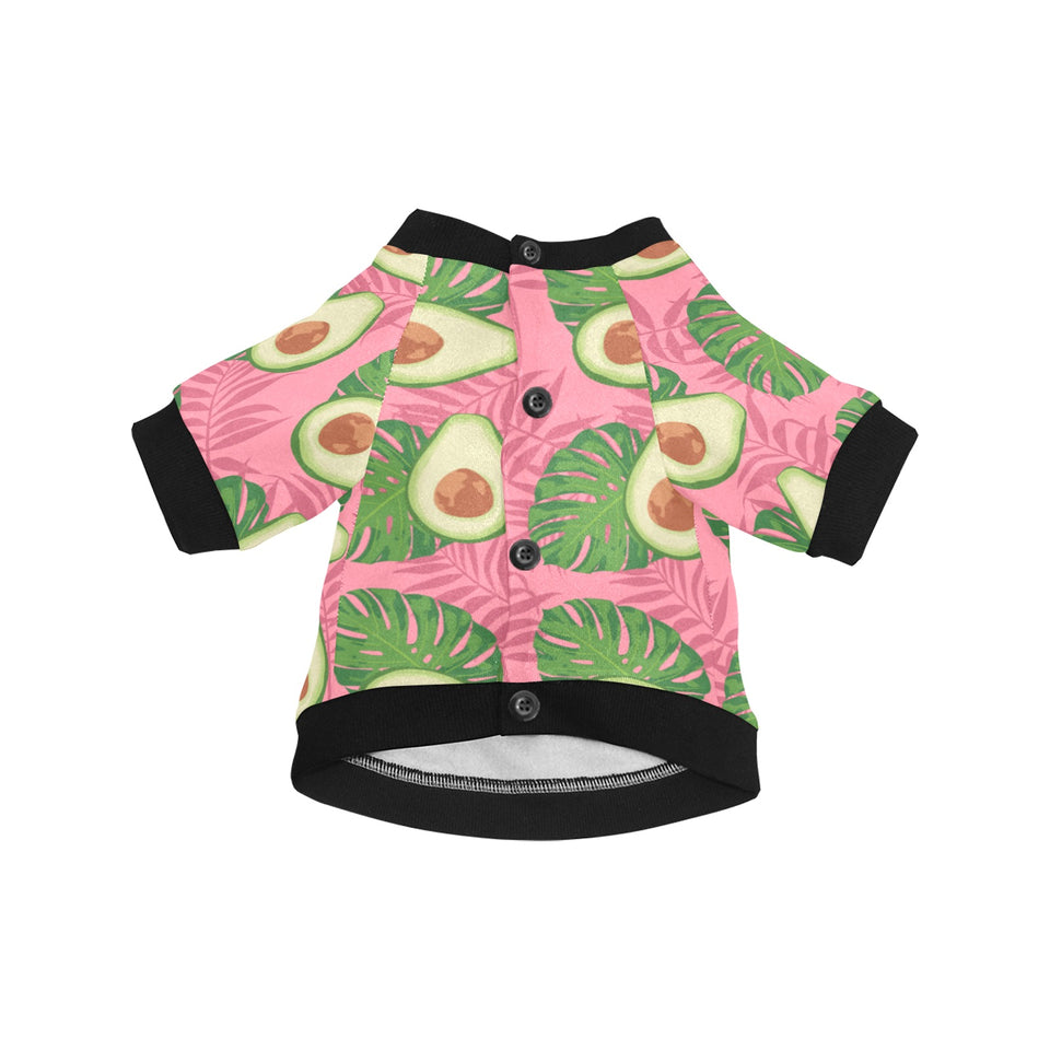 Avocado slices leaves pink back ground All Over Print Pet Dog Round Neck Fuzzy Shirt