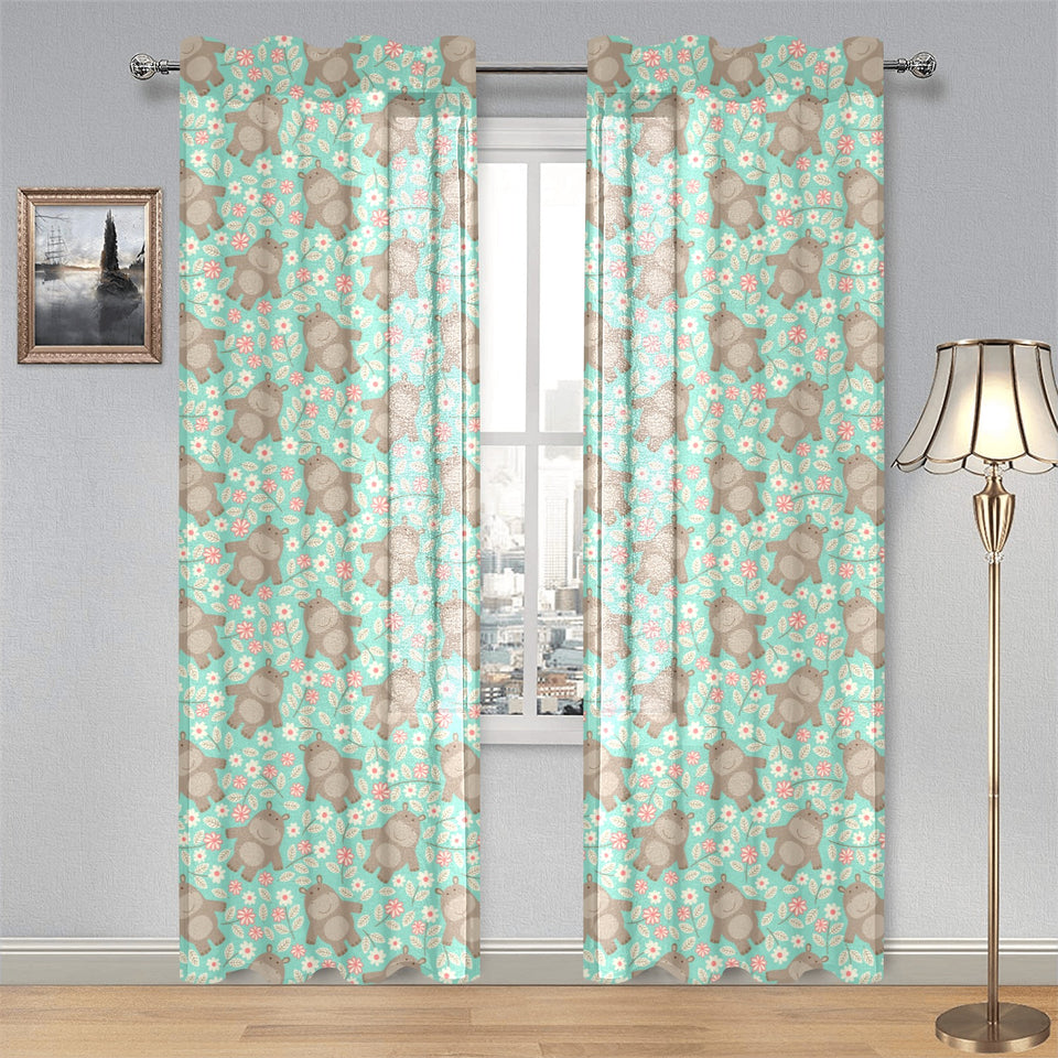 Hippopotamus Pattern Print Design 02 Gauze Curtain