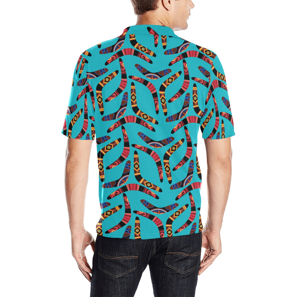 Boomerang Australian aboriginal ornament blue back Men's All Over Print Polo Shirt