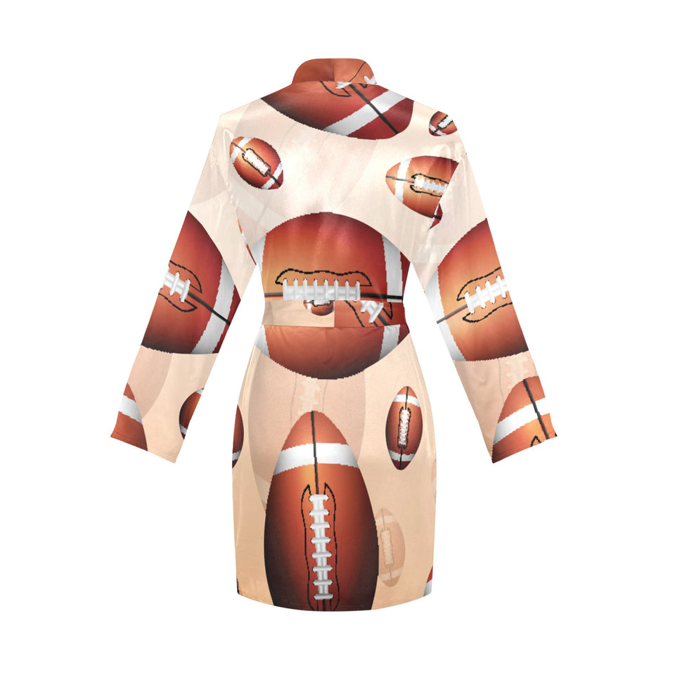 American football ball design pattern Women's Long Sleeve Belted Night Robe