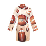 American football ball design pattern Women's Long Sleeve Belted Night Robe