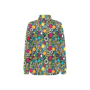 Gear Pattern Print Design 03 Women's Long Sleeve Polo Shirt