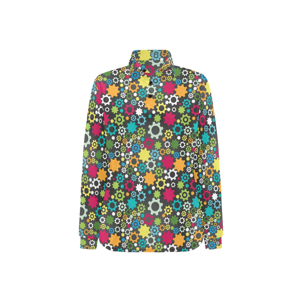 Gear Pattern Print Design 03 Women's Long Sleeve Polo Shirt