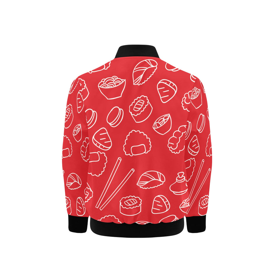 sushi pattern red background Kids' Boys' Girls' Bomber Jacket