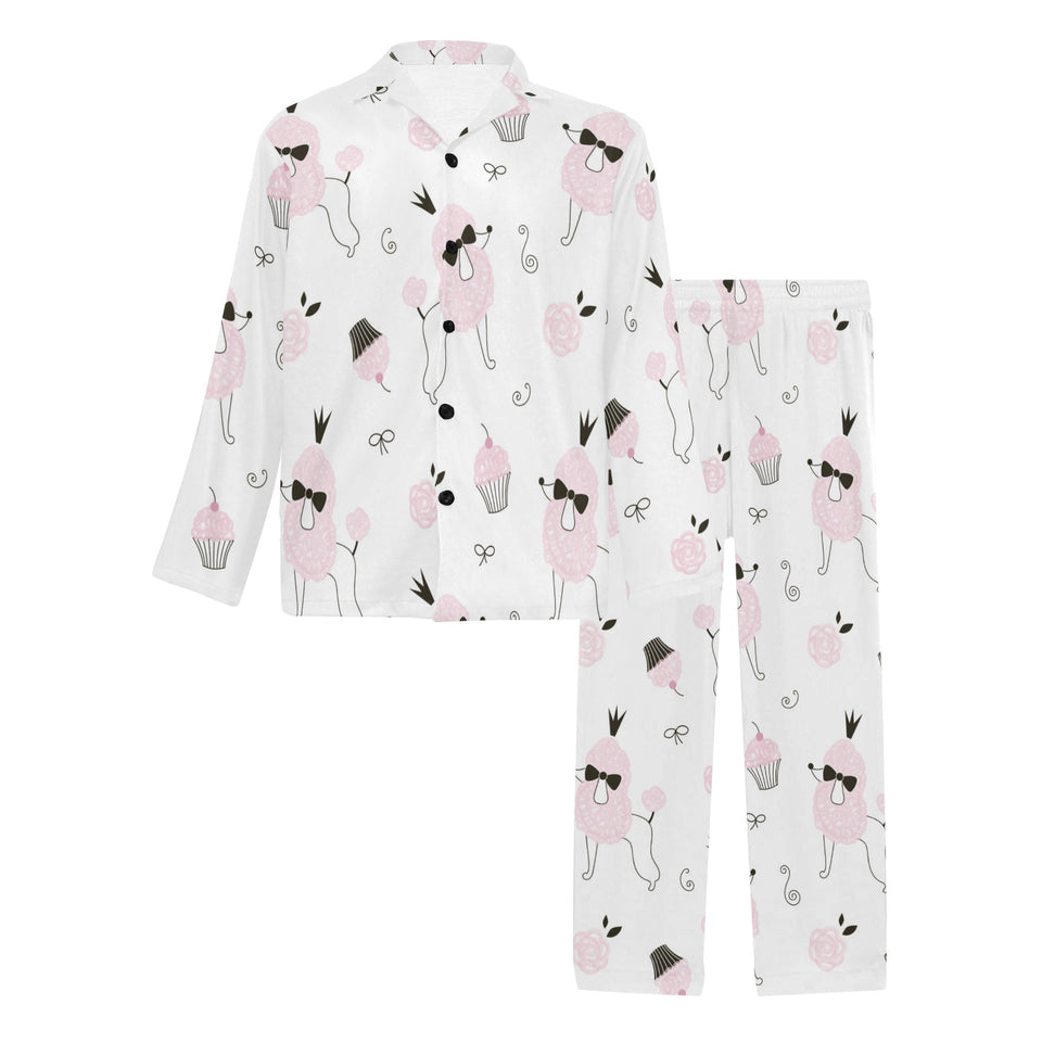 Poodle dog rose cake pattern Men's Long Pajama Set