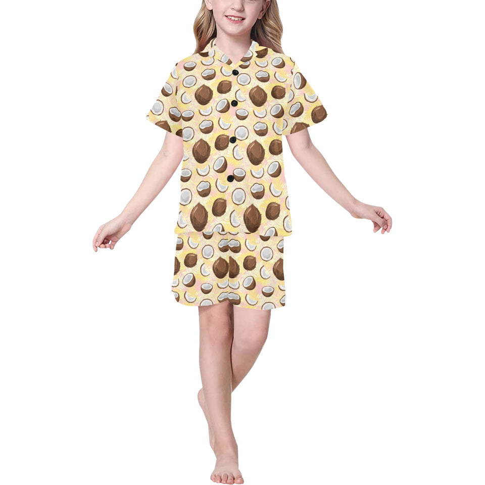 Coconut Pattern Print Design 05 Kids' Boys' Girls' V-Neck Short Pajama Set