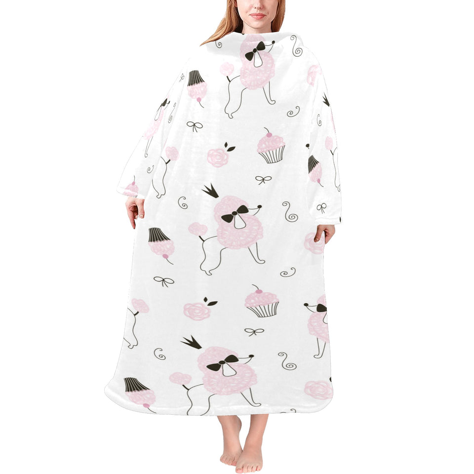 Poodle dog rose cake pattern Blanket Robe with Sleeves