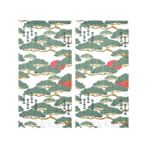 Bonsai red sun japanese pattern Gauze Curtain