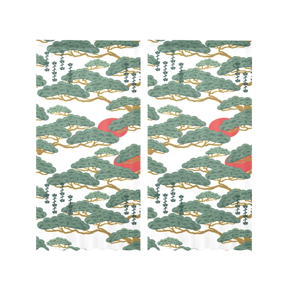 Bonsai red sun japanese pattern Gauze Curtain