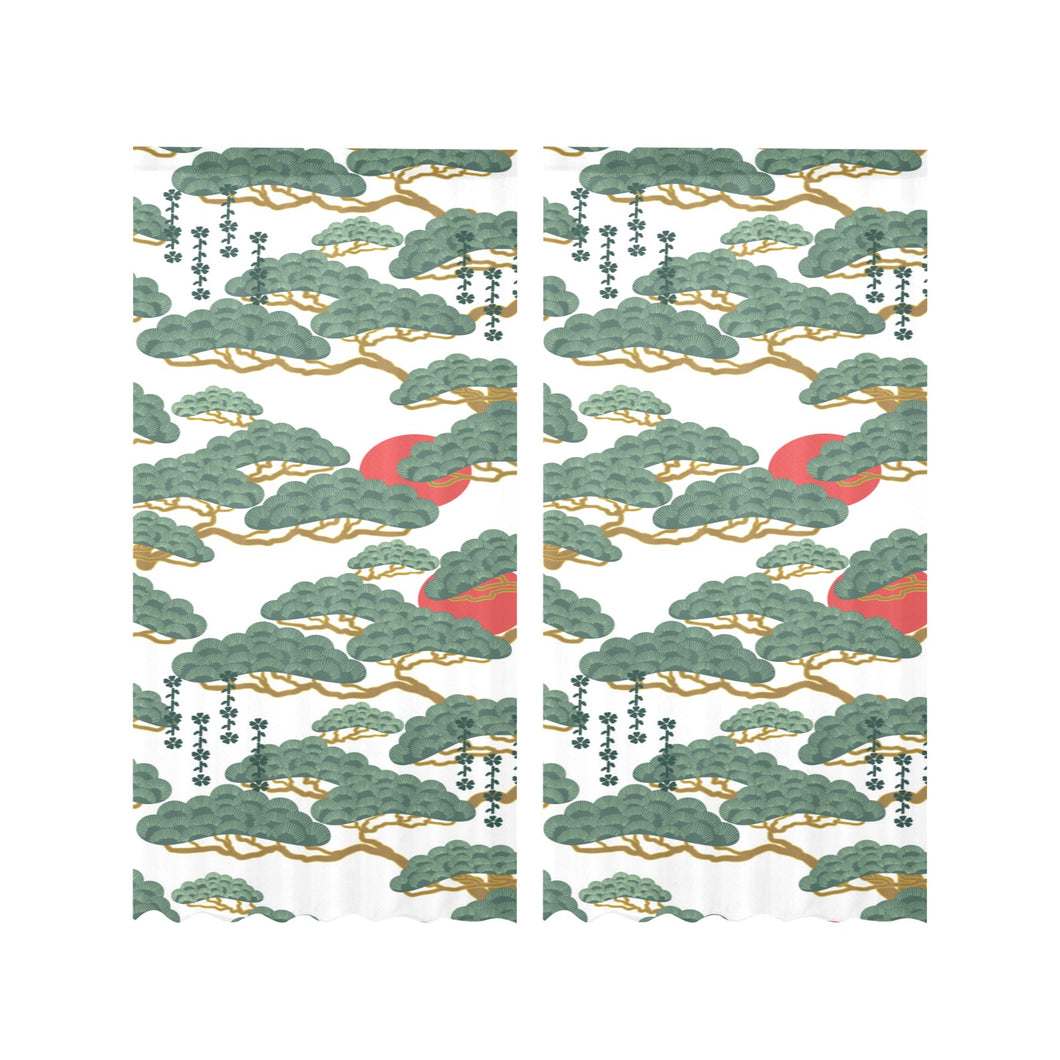 Bonsai red sun japanese pattern Gauze Curtain