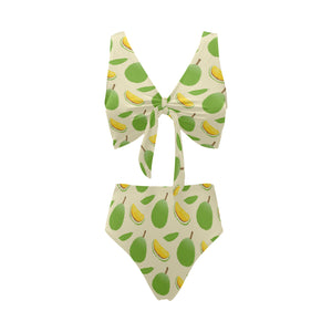 Durian pattern Chest Bowknot High Waisted Bikini Swimsuit