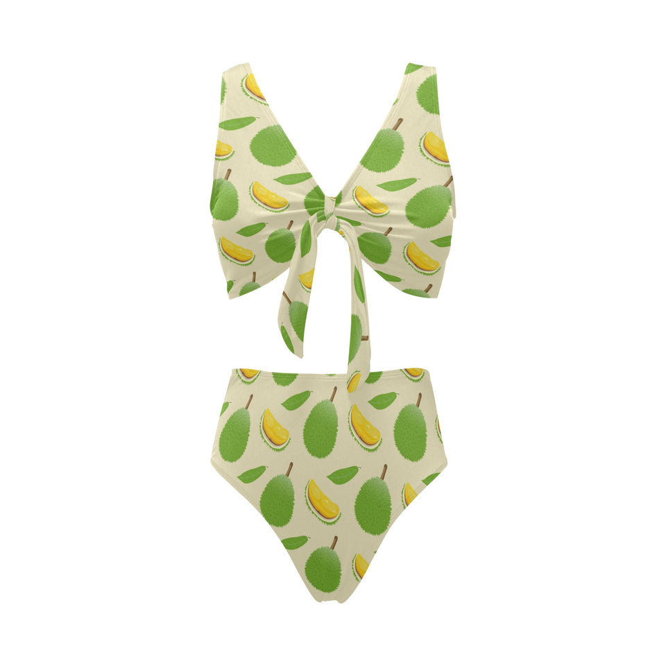 Durian pattern Chest Bowknot High Waisted Bikini Swimsuit